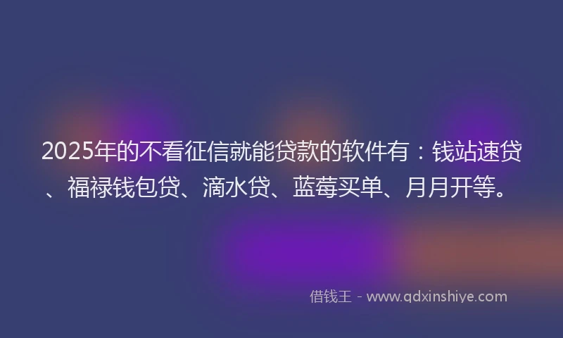 2025年的不看征信就能贷款的软件有：钱站速贷、福禄钱包贷、滴水贷、蓝莓买单、月月开等。