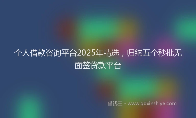 个人借款咨询平台2025年精选，归纳五个秒批无面签贷款平台
