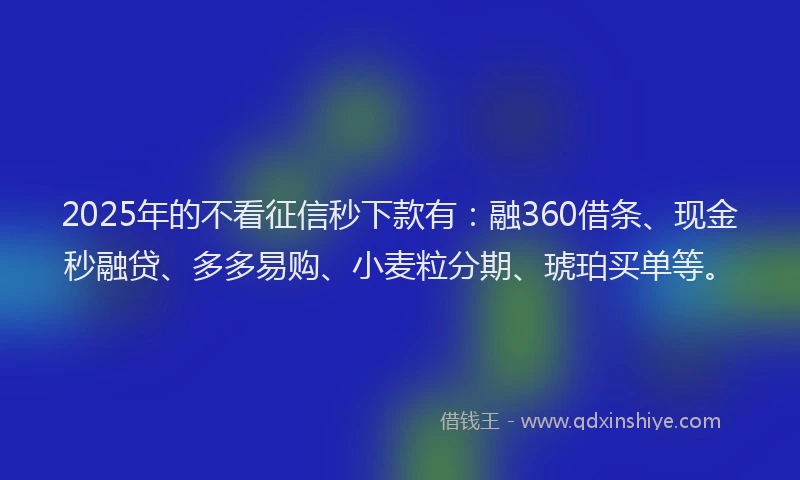 2025年的不看征信秒下款有:融360借条、现金秒融贷、多多易购、小麦粒分期、琥珀买单等。