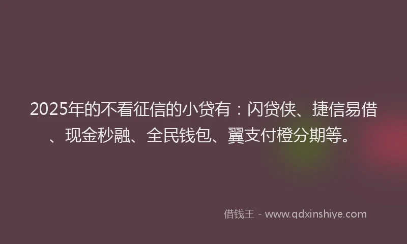 2025年的不看征信的小贷有：闪贷侠、捷信易借、现金秒融、全民钱包、翼支付橙分期等。