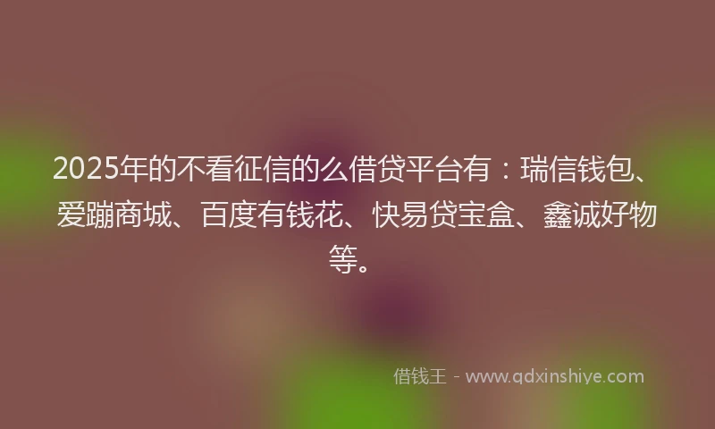 2025年的不看征信的么借贷平台有：瑞信钱包、爱蹦商城、百度有钱花、快易贷宝盒、鑫诚好物等。