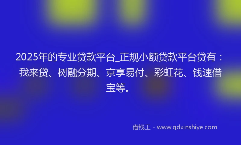 2025年的专业贷款平台_正规小额贷款平台贷有：我来贷、树融分期、京享易付、彩虹花、钱速借宝等。