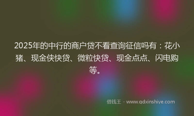 2025年的中行的商户贷不看查询征信吗有：花小猪、现金侠快贷、微粒快贷、现金点点、闪电购等。