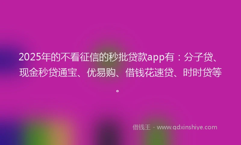 2025年的不看征信的秒批贷款app有：分子贷、现金秒贷通宝、优易购、借钱花速贷、时时贷等。