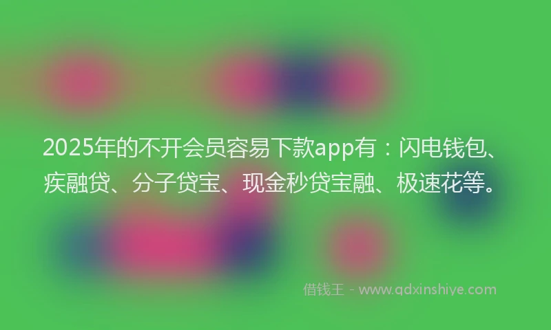 2025年的不开会员容易下款app有：闪电钱包、疾融贷、分子贷宝、现金秒贷宝融、极速花等。