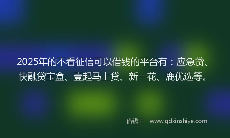 2025年的不看征信可以借钱的平台有：应急贷、快融贷宝盒、壹起马上贷、新一花、鹿优选等。