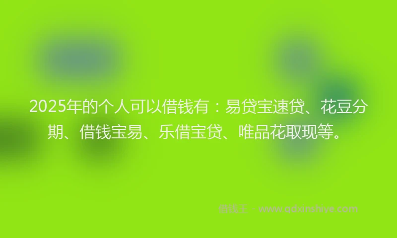 2025年的个人可以借钱有：易贷宝速贷、花豆分期、借钱宝易、乐借宝贷、唯品花取现等。
