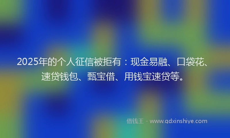 2025年的个人征信被拒有：现金易融、口袋花、速贷钱包、甄宝借、用钱宝速贷等。