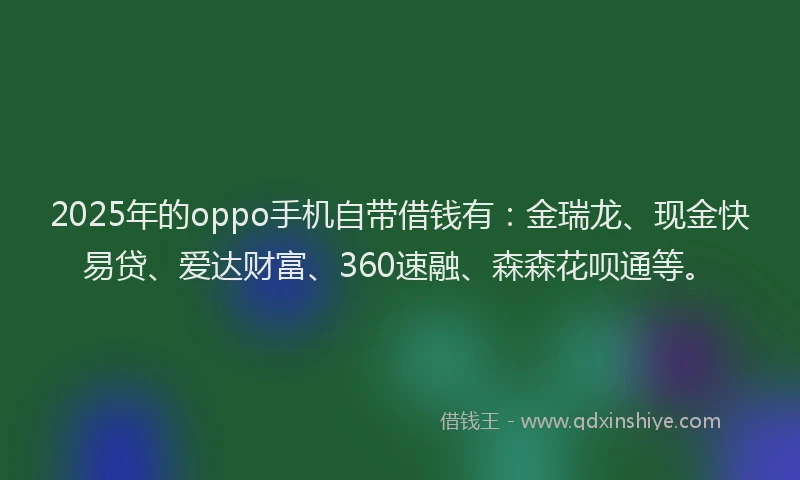 2025年的oppo手机自带借钱有：金瑞龙、现金快易贷、爱达财富、360速融、森森花呗通等。