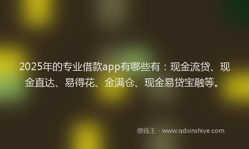 2025年的专业借款app有哪些有：现金流贷、现金直达、易得花、金满仓、现金易贷宝融等。