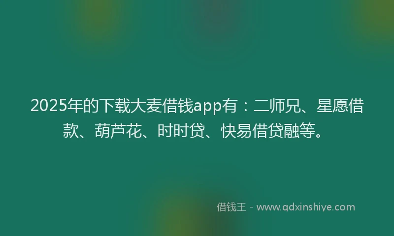 2025年的下载大麦借钱app有：二师兄、星愿借款、葫芦花、时时贷、快易借贷融等。