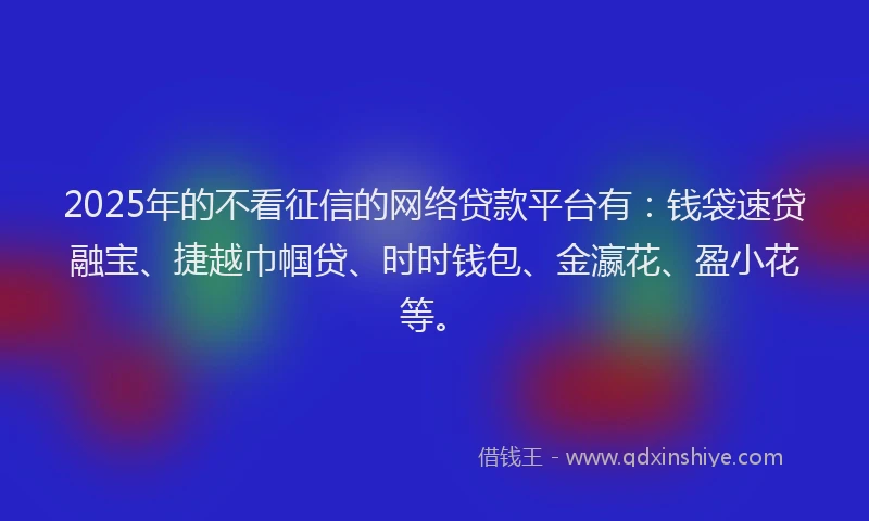 2025年的不看征信的网络贷款平台有：钱袋速贷融宝、捷越巾帼贷、时时钱包、金瀛花、盈小花等。