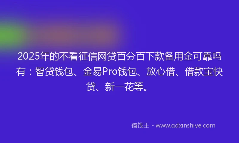 2025年的不看征信网贷百分百下款备用金可靠吗有：智贷钱包、金易Pro钱包、放心借、借款宝快贷、新一花等。
