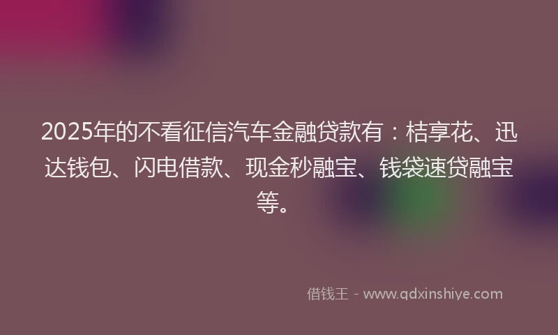 2025年的不看征信汽车金融贷款有：桔享花、迅达钱包、闪电借款、现金秒融宝、钱袋速贷融宝等。