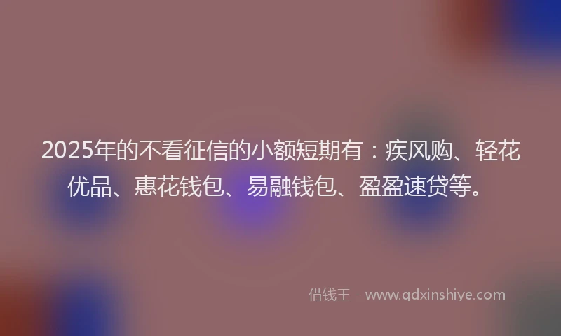 2025年的不看征信的小额短期有：疾风购、轻花优品、惠花钱包、易融钱包、盈盈速贷等。