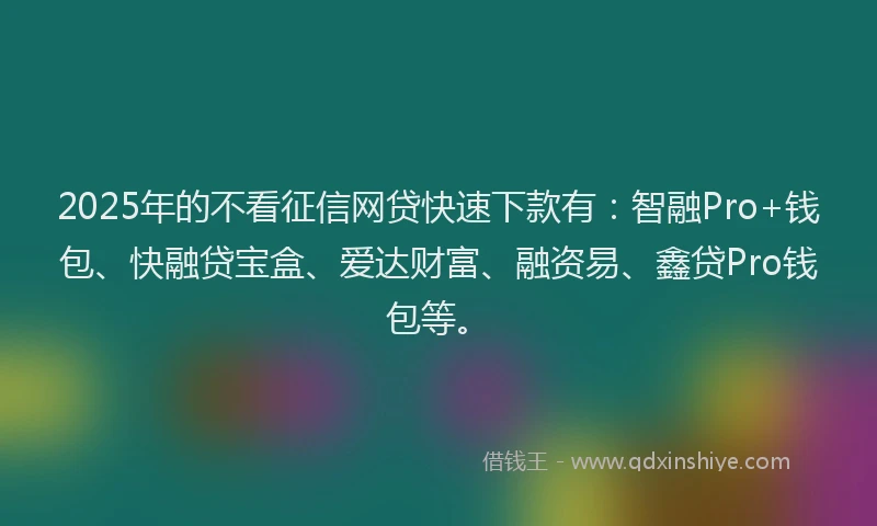 2025年的不看征信网贷快速下款有：智融Pro+钱包、快融贷宝盒、爱达财富、融资易、鑫贷Pro钱包等。