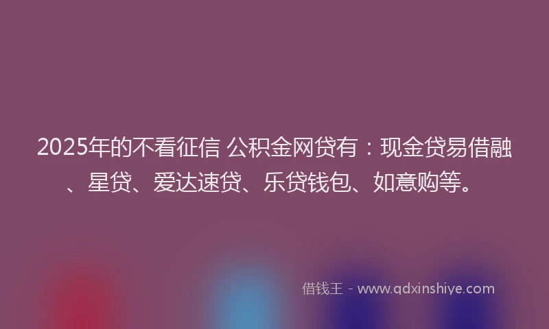 2025年的不看征信 公积金网贷有：现金贷易借融、星贷、爱达速贷、乐贷钱包、如意购等。