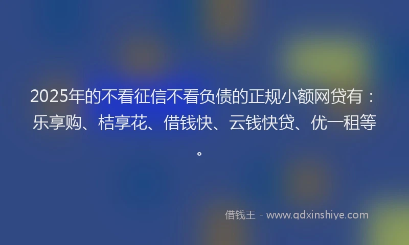 2025年的不看征信不看负债的正规小额网贷有：乐享购、桔享花、借钱快、云钱快贷、优一租等。