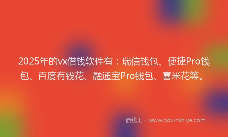 2025年的vx借钱软件有：瑞信钱包、便捷Pro钱包、百度有钱花、融通宝Pro钱包、喜米花等。