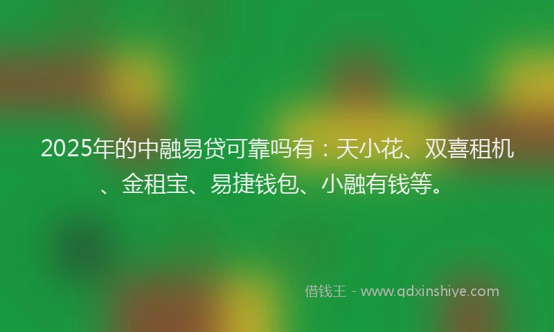 2025年的中融易贷可靠吗有:天小花、双喜租机、金租宝、易捷钱包、小融有钱等。