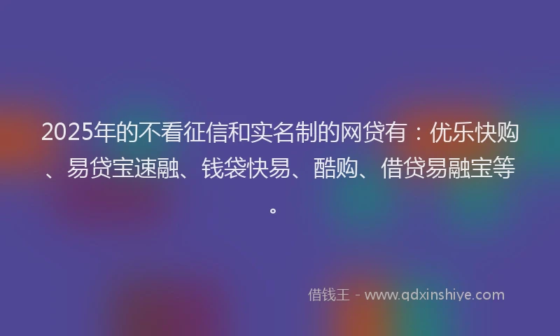 2025年的不看征信和实名制的网贷有：优乐快购、易贷宝速融、钱袋快易、酷购、借贷易融宝等。