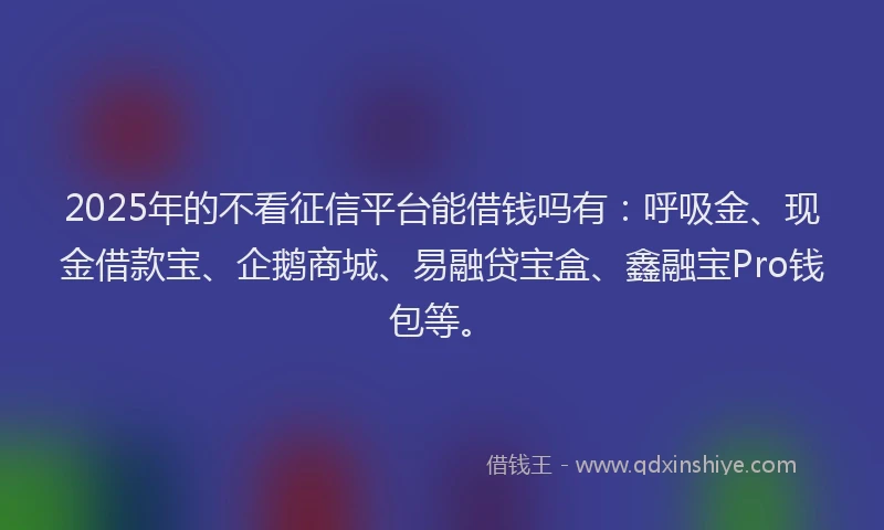 2025年的不看征信平台能借钱吗有：呼吸金、现金借款宝、企鹅商城、易融贷宝盒、鑫融宝Pro钱包等。
