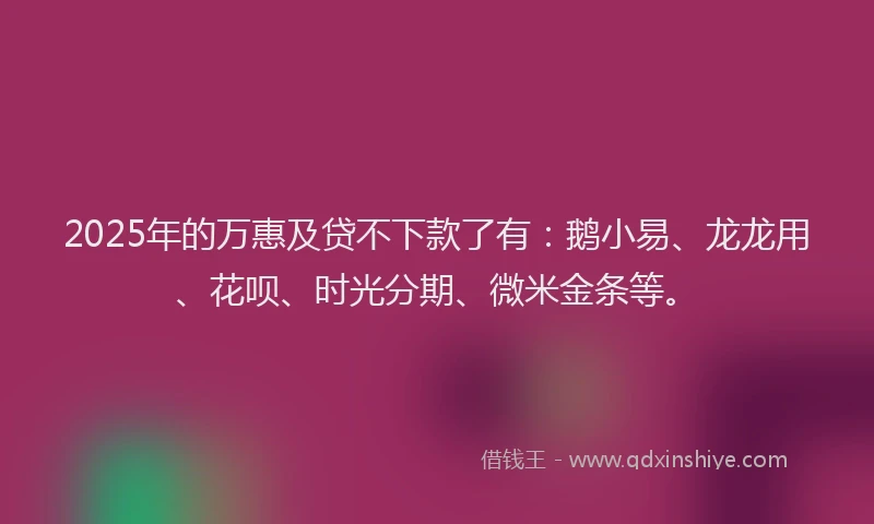 2025年的万惠及贷不下款了有：鹅小易、龙龙用、花呗、时光分期、微米金条等。