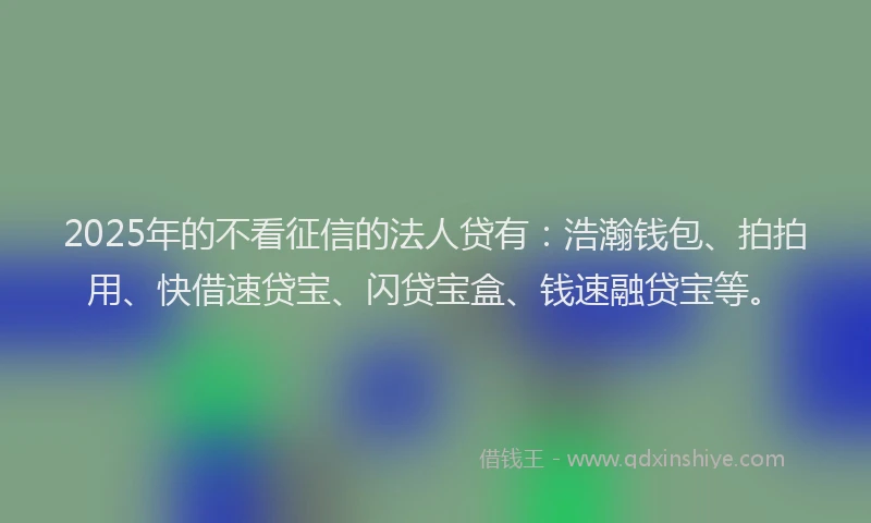2025年的不看征信的法人贷有：浩瀚钱包、拍拍用、快借速贷宝、闪贷宝盒、钱速融贷宝等。