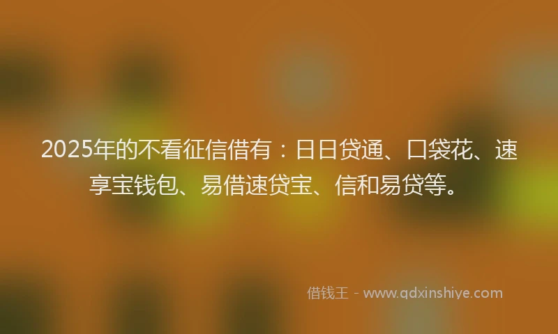 2025年的不看征信借有：日日贷通、口袋花、速享宝钱包、易借速贷宝、信和易贷等。