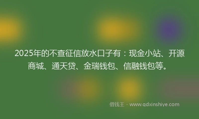 2025年的不查征信放水口子有：现金小站、开源商城、通天贷、金瑞钱包、信融钱包等。