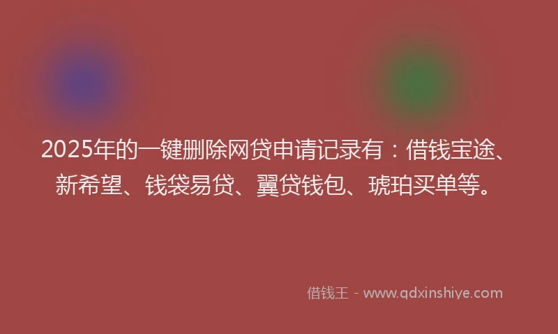 2025年的一键删除网贷申请记录有：借钱宝途、新希望、钱袋易贷、翼贷钱包、琥珀买单等。