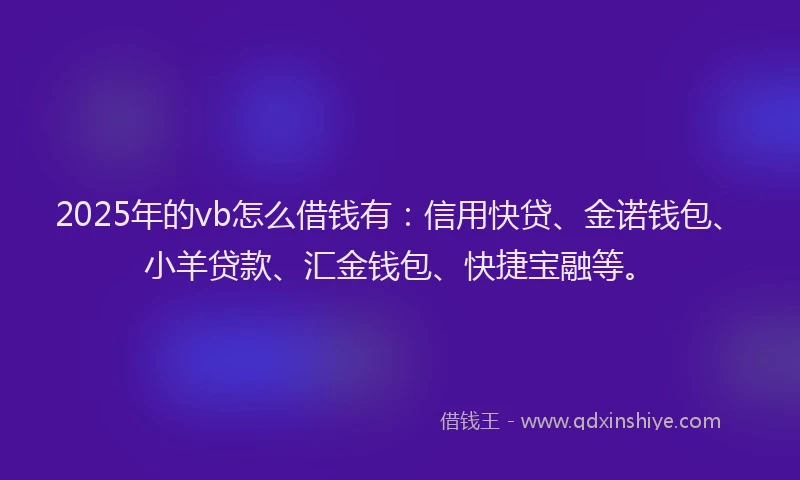 2025年的vb怎么借钱有：信用快贷、金诺钱包、小羊贷款、汇金钱包、快捷宝融等。