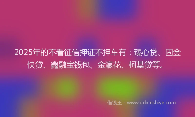 2025年的不看征信押证不押车有：臻心贷、固金快贷、鑫融宝钱包、金瀛花、柯基贷等。