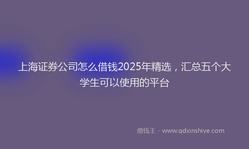 上海证券公司怎么借钱2025年精选，汇总五个大学生可以使用的平台