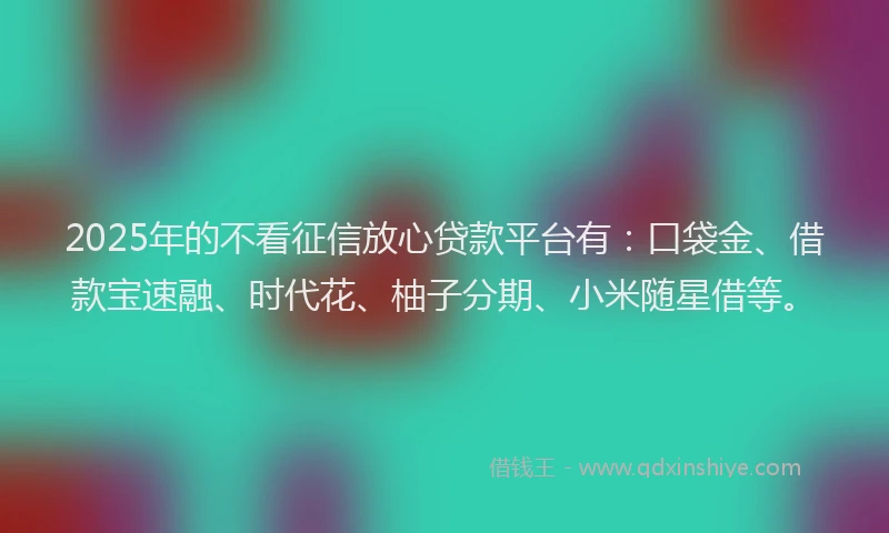 2025年的不看征信放心贷款平台有：口袋金、借款宝速融、时代花、柚子分期、小米随星借等。
