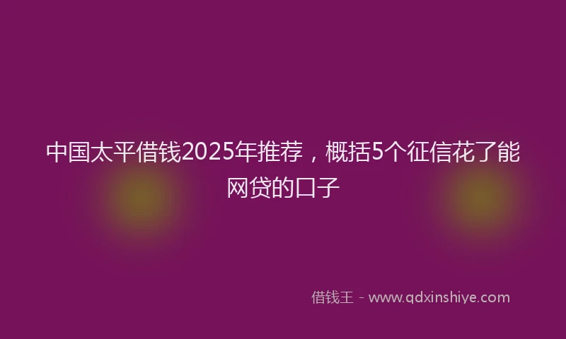 中国太平借钱2025年推荐，概括5个征信花了能网贷的口子