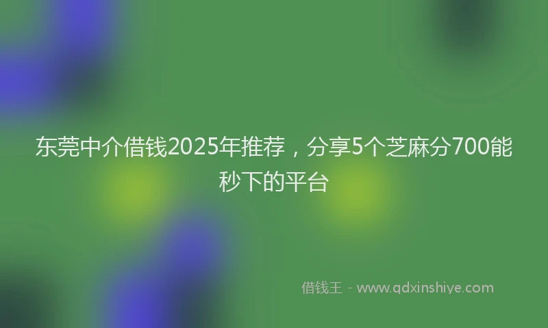 东莞中介借钱2025年推荐，分享5个芝麻分700能秒下的平台