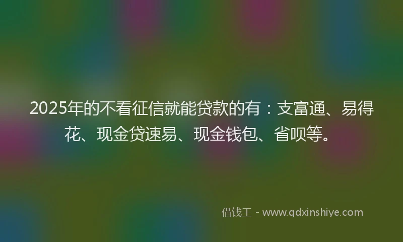 2025年的不看征信就能贷款的有：支富通、易得花、现金贷速易、现金钱包、省呗等。
