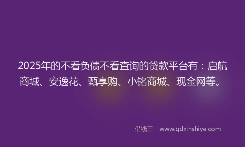 2025年的不看负债不看查询的贷款平台有：启航商城、安逸花、甄享购、小铭商城、现金网等。