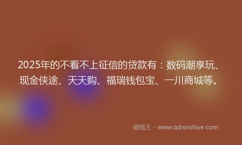 2025年的不看不上征信的贷款有：数码潮享玩、现金侠途、天天购、福瑞钱包宝、一川商城等。
