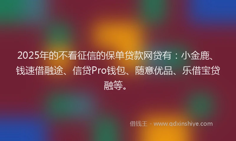 2025年的不看征信的保单贷款网贷有：小金鹿、钱速借融途、信贷Pro钱包、随意优品、乐借宝贷融等。