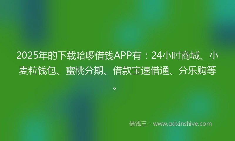 2025年的下载哈啰借钱APP有：24小时商城、小麦粒钱包、蜜桃分期、借款宝速借通、分乐购等。