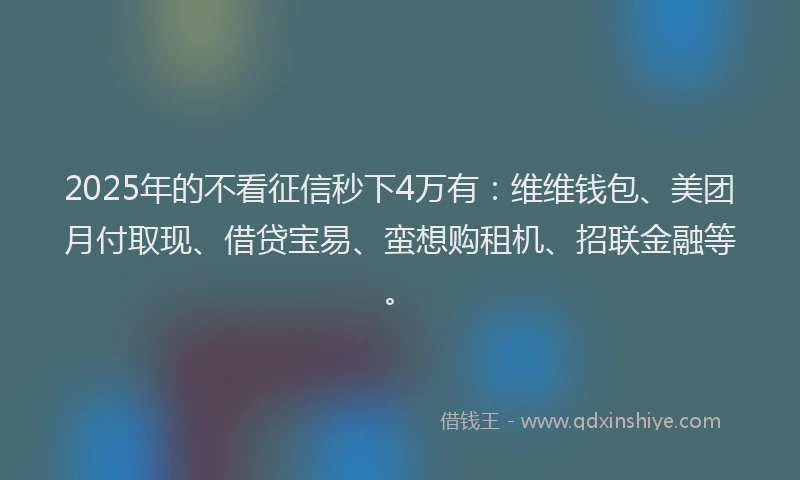 2025年的不看征信秒下4万有：维维钱包、美团月付取现、借贷宝易、蛮想购租机、招联金融等。