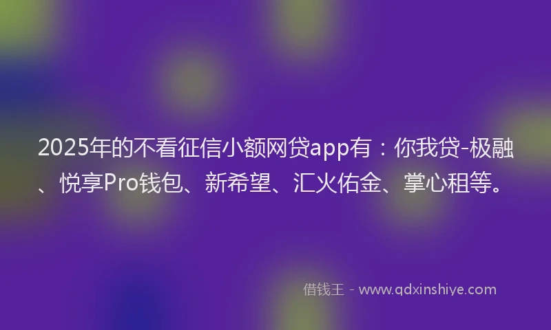 2025年的不看征信小额网贷app有：你我贷-极融、悦享Pro钱包、新希望、汇火佑金、掌心租等。