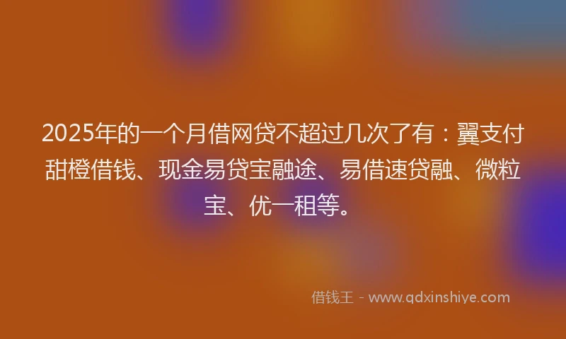 2025年的一个月借网贷不超过几次了有：翼支付甜橙借钱、现金易贷宝融途、易借速贷融、微粒宝、优一租等。