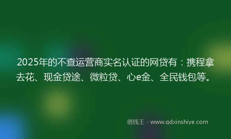 2025年的不查运营商实名认证的网贷有：携程拿去花、现金贷途、微粒贷、心e金、全民钱包等。