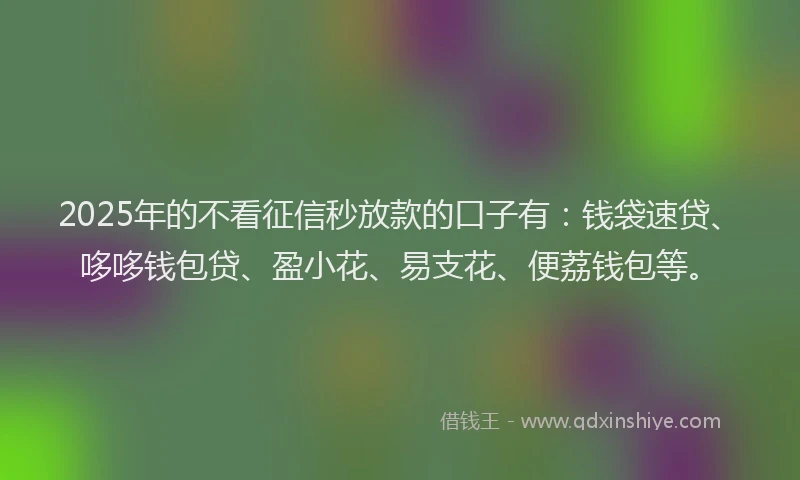 2025年的不看征信秒放款的口子有：钱袋速贷、哆哆钱包贷、盈小花、易支花、便荔钱包等。
