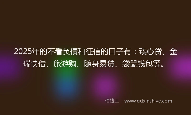 2025年的不看负债和征信的口子有:臻心贷、金瑞快借、旅游购、随身易贷、袋鼠钱包等。