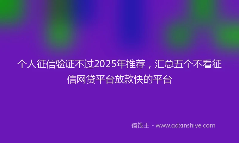 个人征信验证不过2025年推荐，汇总五个不看征信网贷平台放款快的平台