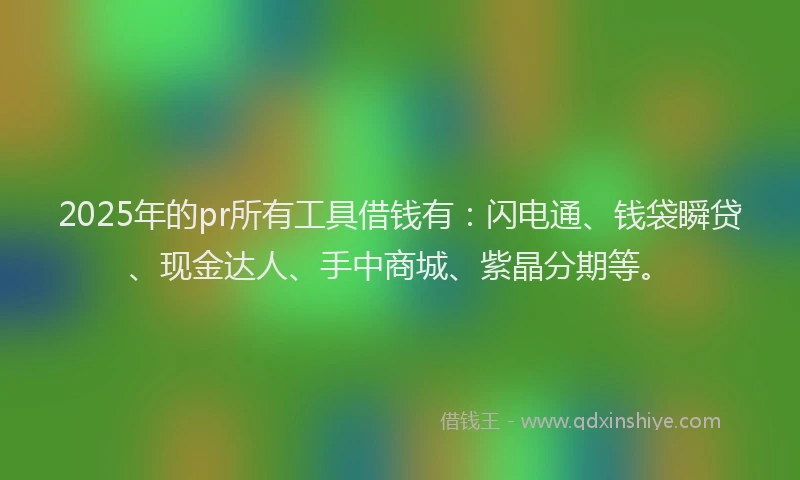 2025年的pr所有工具借钱有：闪电通、钱袋瞬贷、现金达人、手中商城、紫晶分期等。